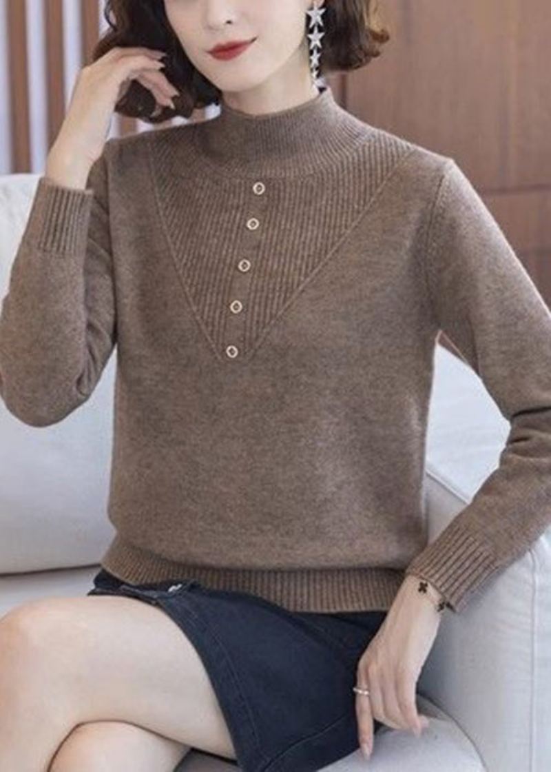 Café Confortable Tricot Laine Pulls Col Roulé Printemps - Manteaux en laine femmes