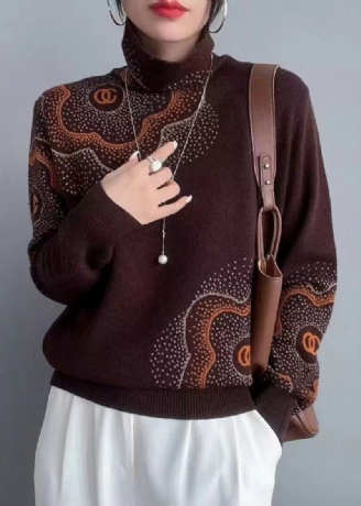 Café Italien Col Roulé Zircon Patchwork Laine Tricot Pulls Automne