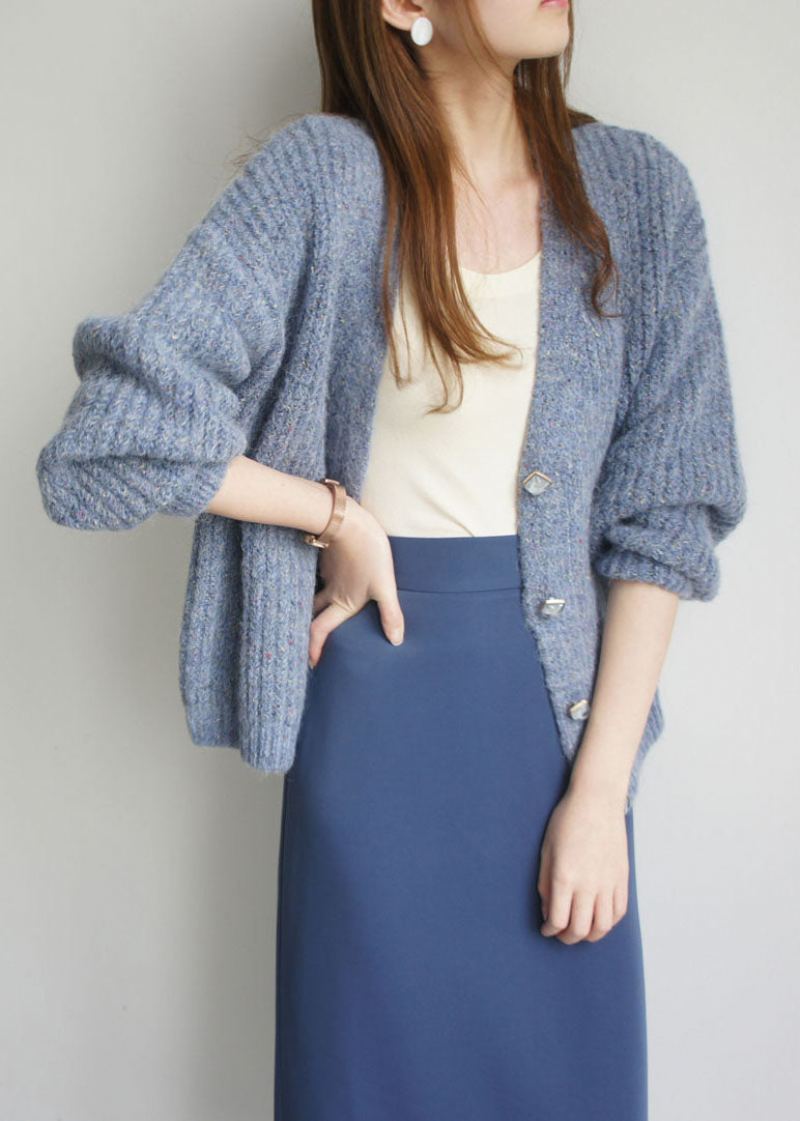 Cardigan D'hiver En Laine À Boutons Bleus Fins De Grande Taille