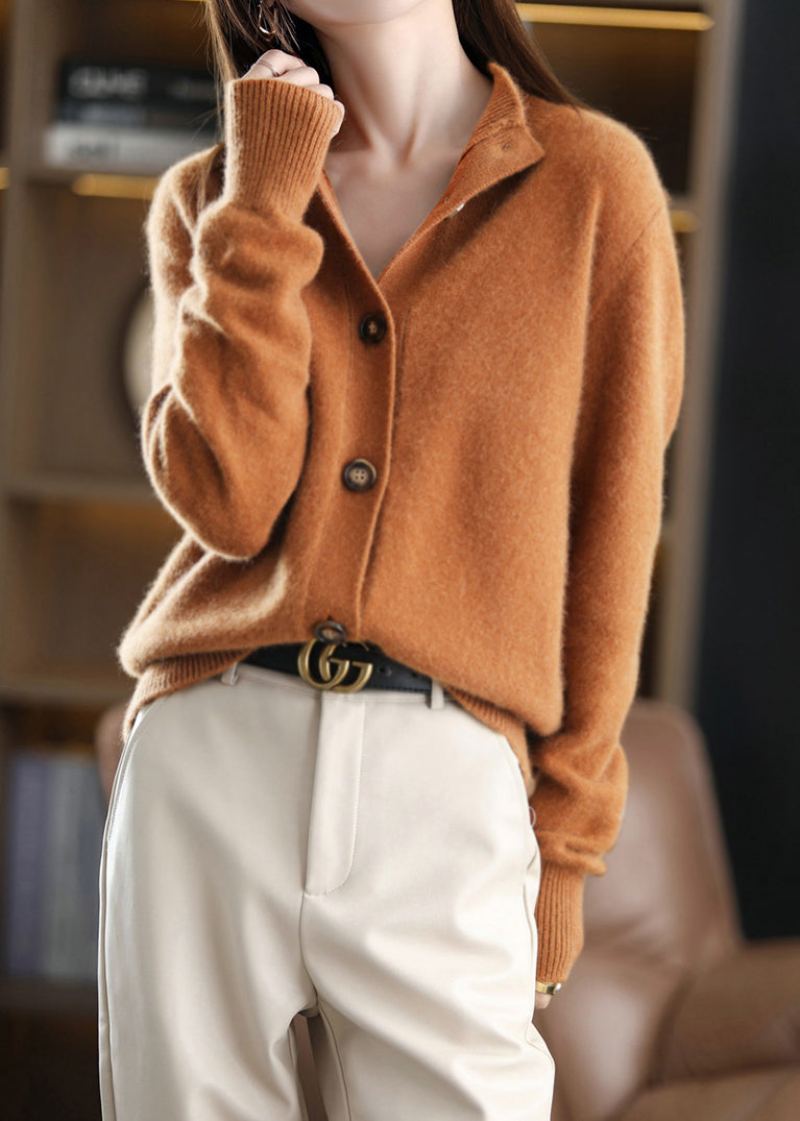 Cardigan En Laine Boutonné À Col Rond Et Manches Longues Caramel - Caramel