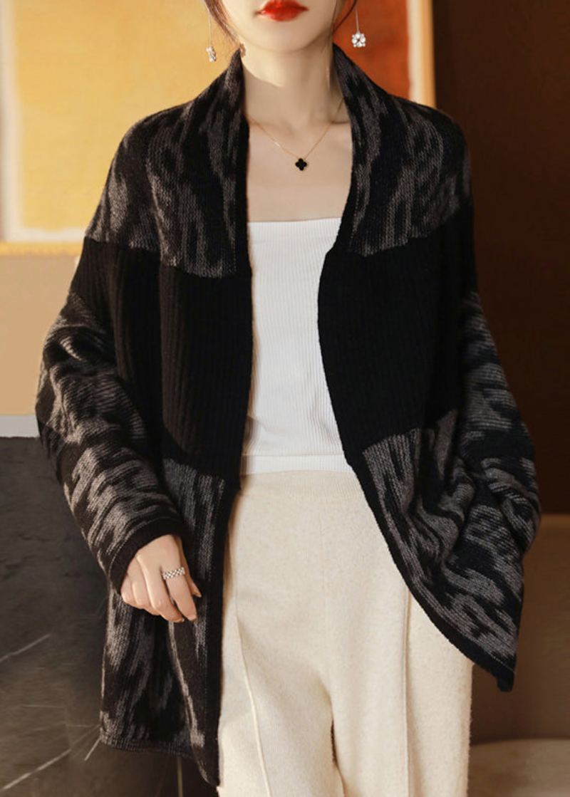 Cardigan En Tricot De Laine Confortable Avec Poches Noires Col En V Printemps - Manteaux en laine femmes