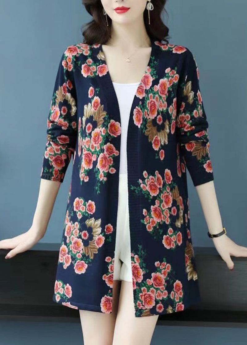 Cardigan En Tricot De Laine Patchwork Imprimé Marine Français Printemps