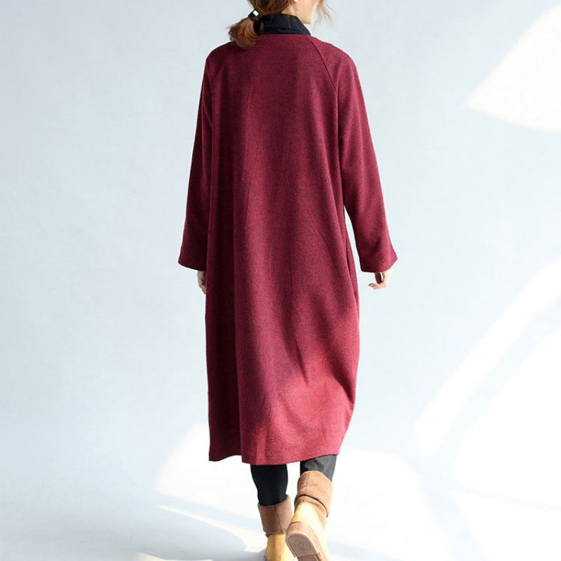 Cardigans En Coton Rouge D'hiver Grande Taille Manches Longues Trench-coat Vintage En Laine - Manteaux en laine femmes