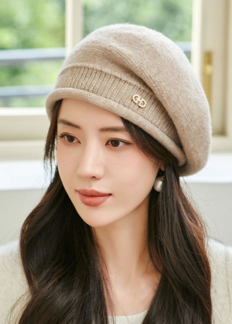 Chapeau Béret En Laine Beige Chaud Et Polyvalent Automne Et Hiver - Manteaux en laine femmes