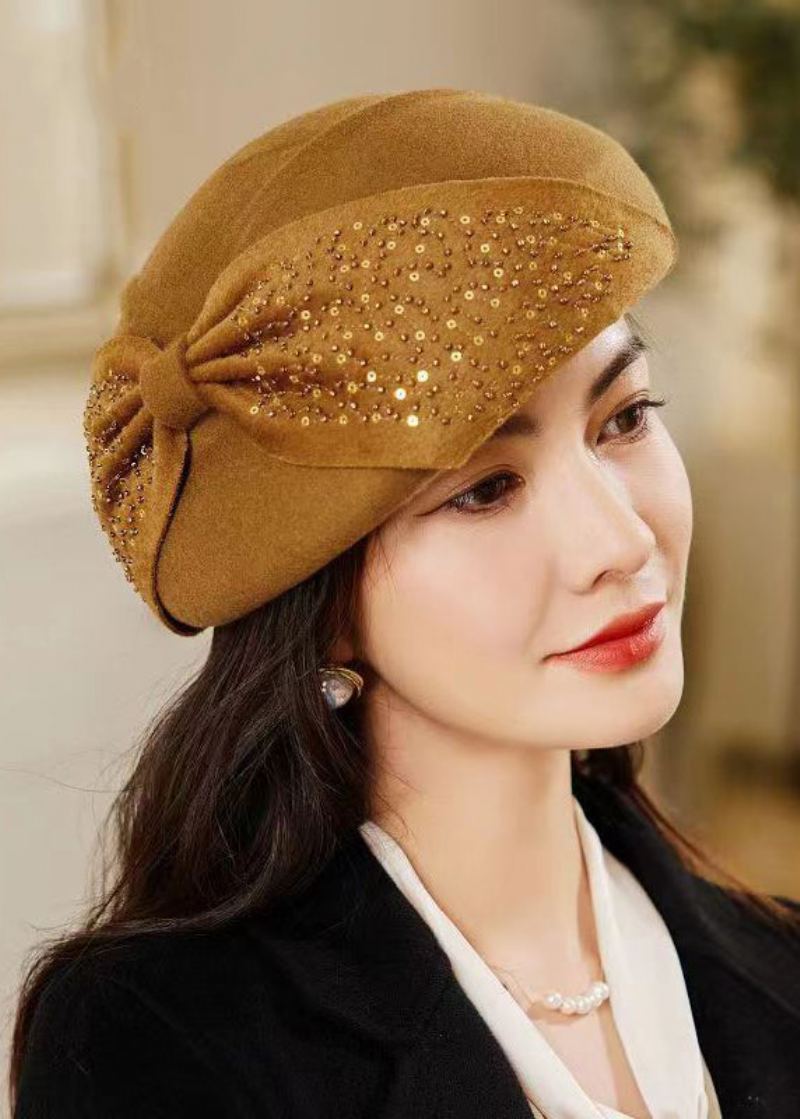 Chapeau De Béret En Laine Patchwork De Paillettes D'arc Rouge Vin Chic - Manteaux en laine femmes