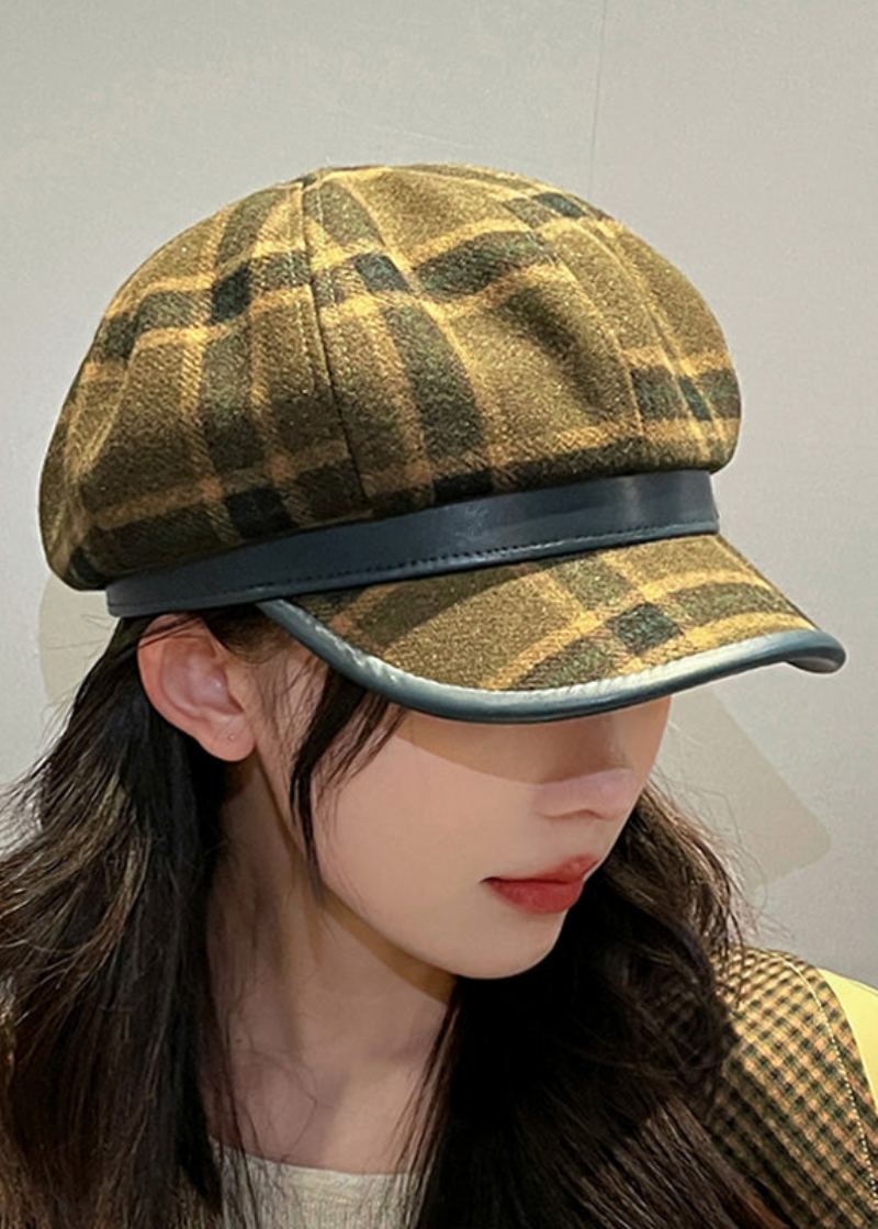 Chapeau De Béret En Laine Patchwork De Zircon À Carreaux Noirs Chic - Manteaux en laine femmes