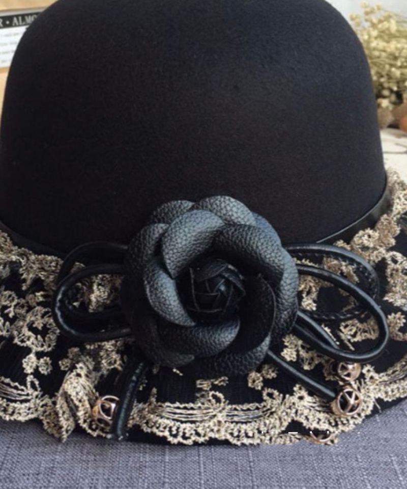 Chapeau Bob En Laine Florale Patchwork De Dentelle Noire Boho - Manteaux en laine femmes