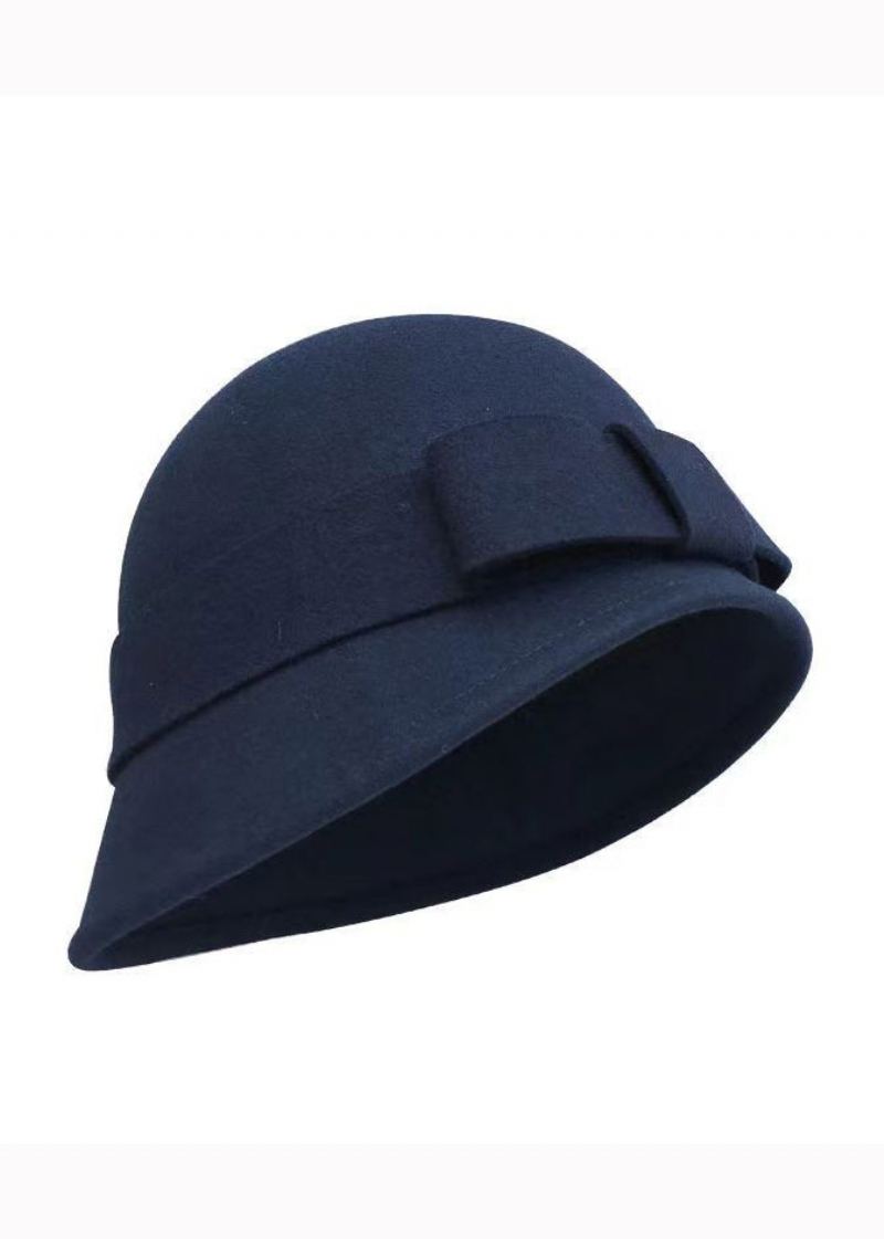 Chapeau Bob En Laine Patchwork Avec Nœud Bleu Marine Chic - Manteaux en laine femmes