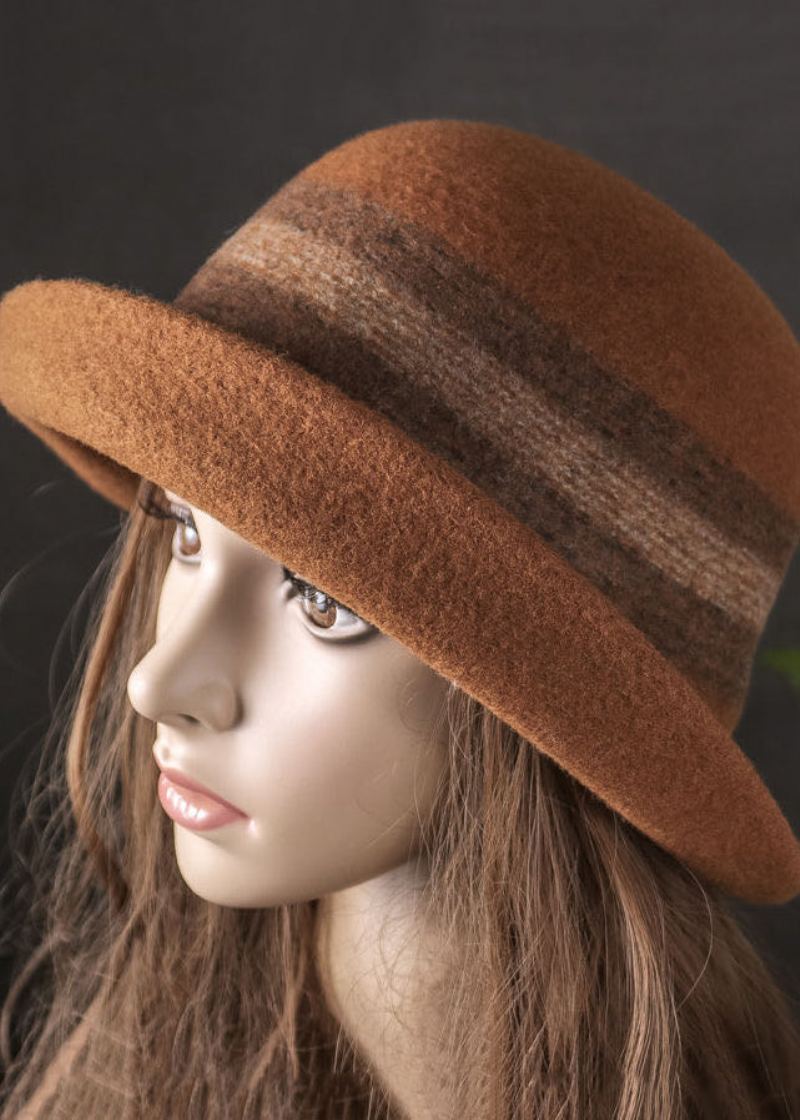 Chapeau Bob En Laine À Rayures Caramel Polyvalent À La Mode