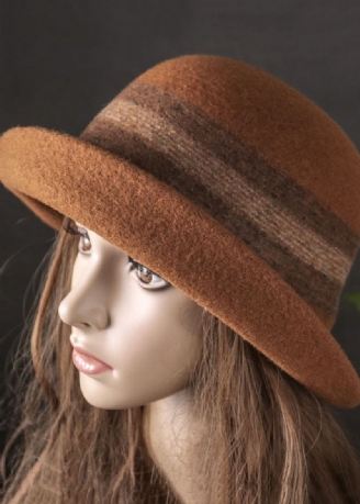 Chapeau Bob En Laine À Rayures Caramel Polyvalent À La Mode