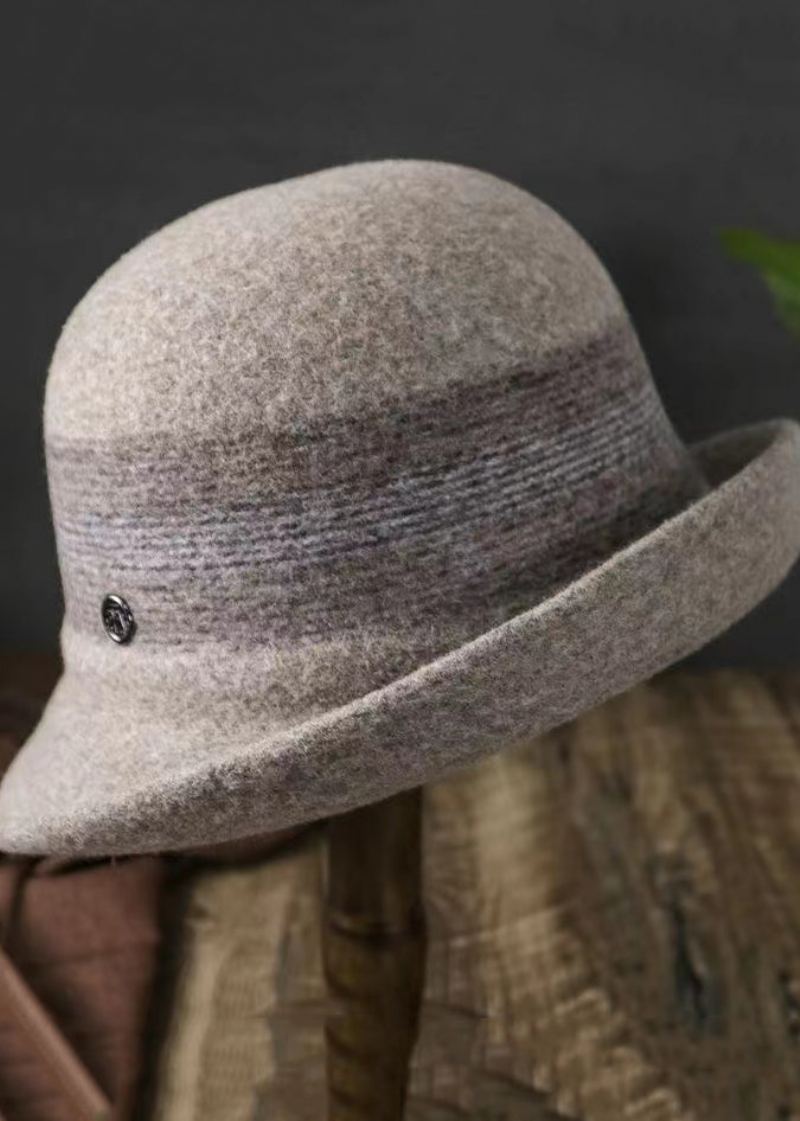 Chapeau Bob En Laine À Rayures Caramel Polyvalent À La Mode - Manteaux en laine femmes