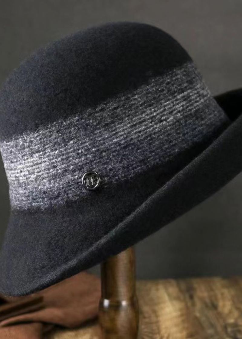 Chapeau Bob En Laine À Rayures Caramel Polyvalent À La Mode - Manteaux en laine femmes