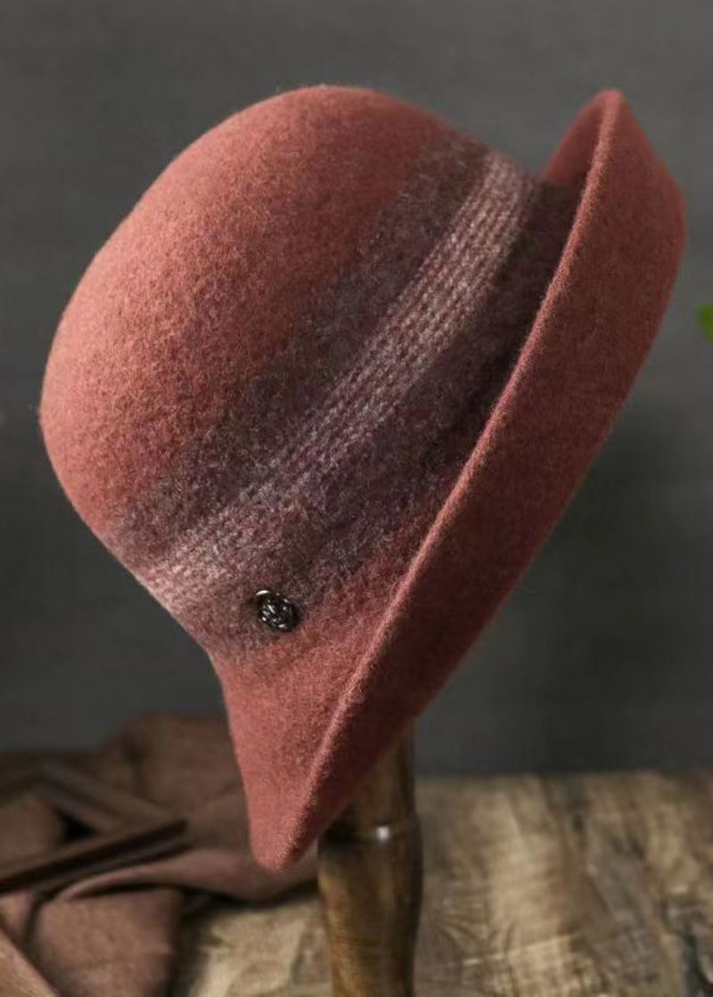 Chapeau Bob En Laine À Rayures Caramel Polyvalent À La Mode - Manteaux en laine femmes