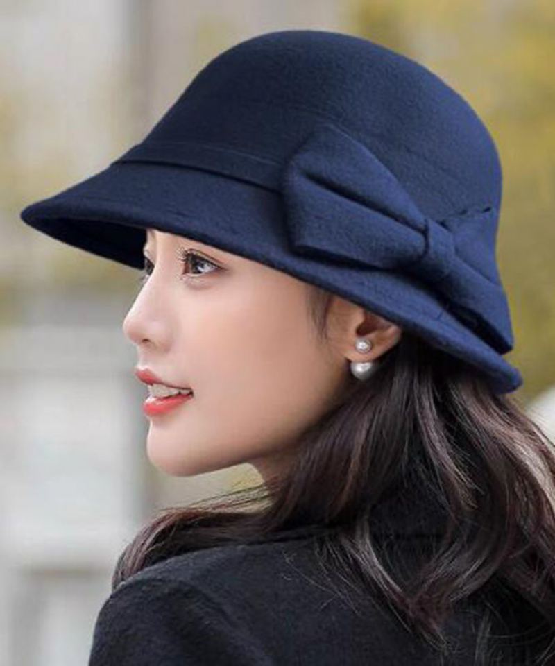 Chapeau Cloche En Laine À Nœud Solide Vintage Mulberry - Mûrier