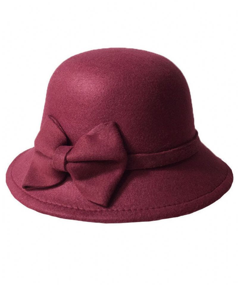 Chapeau Cloche En Laine À Nœud Solide Vintage Mulberry - Mûrier