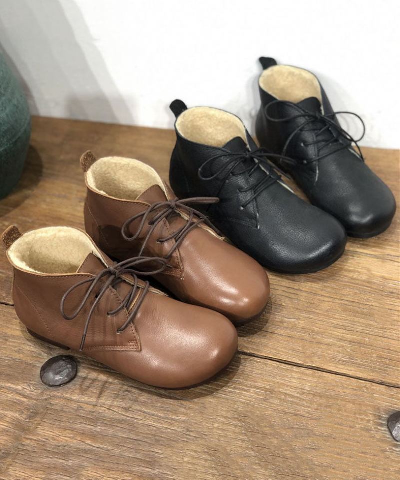 Chaussures Plates Noires Pour Femmes À Lacets Doublées De Laine Floue