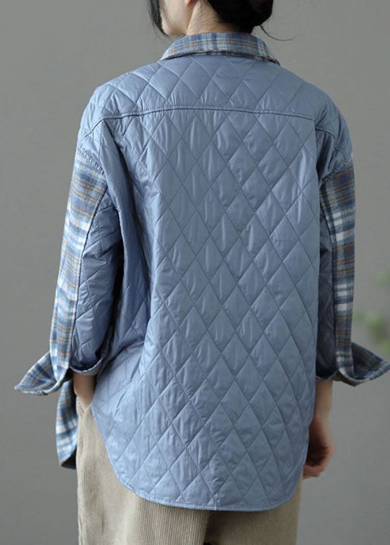 Chemise En Laine Remplie De Coton Fin Patchwork À Carreaux Bleus Faits À La Main Hauts Printemps - Manteaux en laine femmes