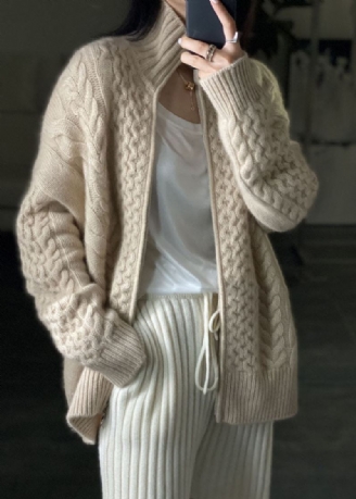 Diy Beige Zip Up Casual Laine Tricoté Tops Manteau Winters