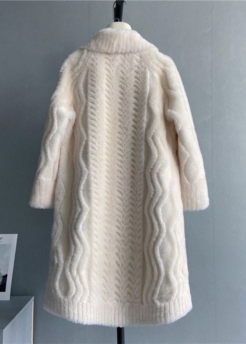 Élégant Blanc Col Claudine Poches Manteau En Laine Hiver - Manteaux en laine femmes