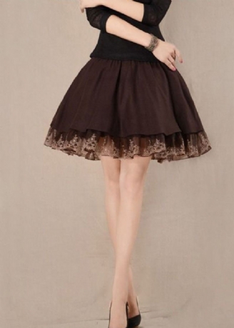 Femmes Chocolat Tulle Patchwork Taille Haute Laine Une Ligne Jupes Hiver