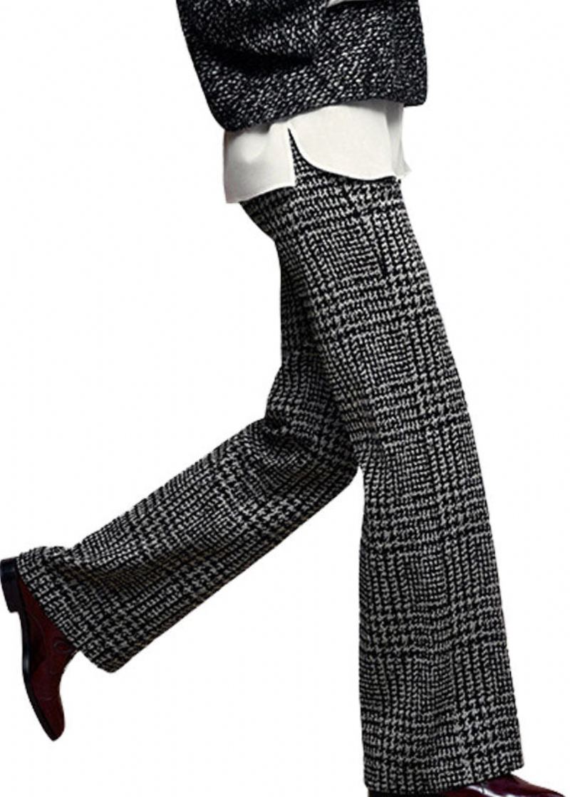 Femmes Gris Taille Haute Plaid Épais Laine Pantalon Droit Hiver - Manteaux en laine femmes