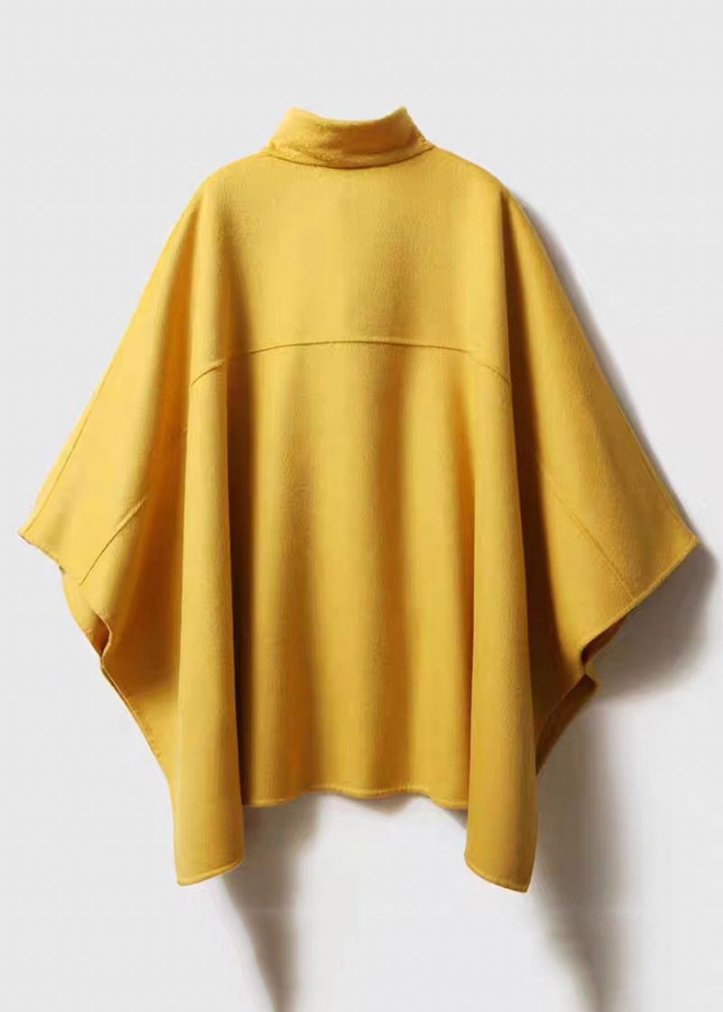 Femmes Jaune Stand Bouton Patchwork Laine Cape Manteaux Automne - Manteaux en laine femmes