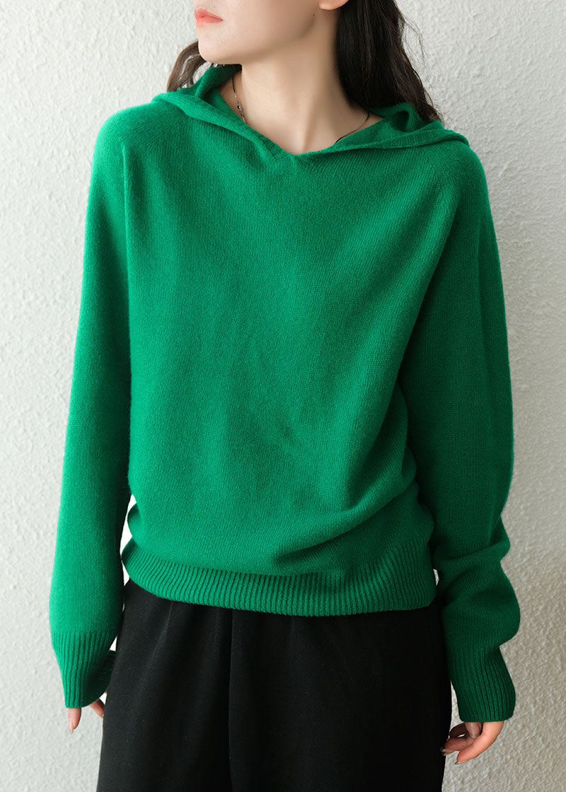 Femmes Vert À Capuche Épais Couleur Unie Laine Pulls Hiver