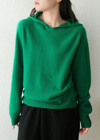 Femmes Vert À Capuche Épais Couleur Unie Laine Pulls Hiver