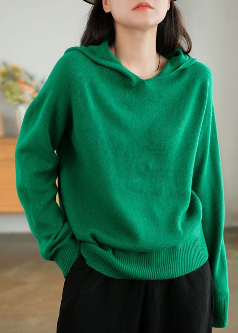 Femmes Vert À Capuche Épais Couleur Unie Laine Pulls Hiver - Manteaux en laine femmes