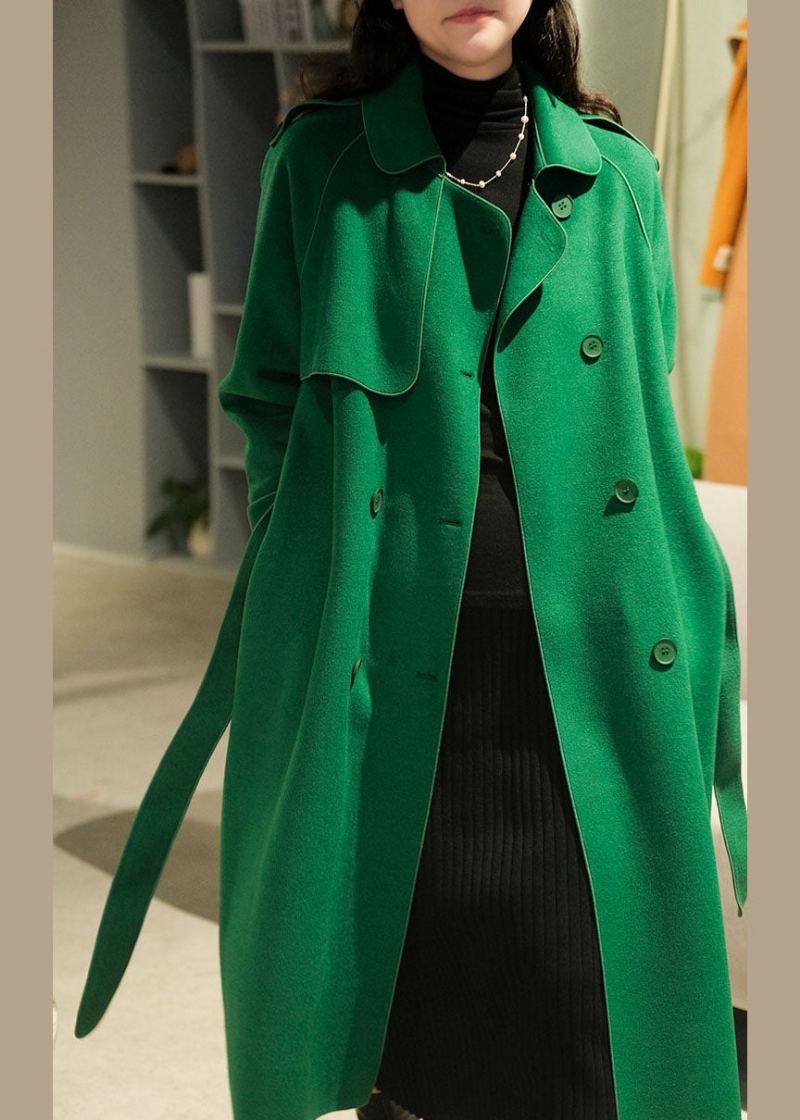 Femmes Vert Col Claudine Couleur Unie Laine Trench Manteaux Hiver - Vert