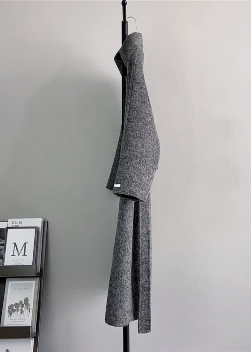 Français Gris Col Montant Bouton Laine Vêtements D'extérieur Hiver - Manteaux en laine femmes