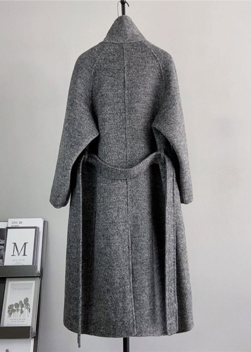 Français Gris Col Montant Bouton Laine Vêtements D'extérieur Hiver - Manteaux en laine femmes