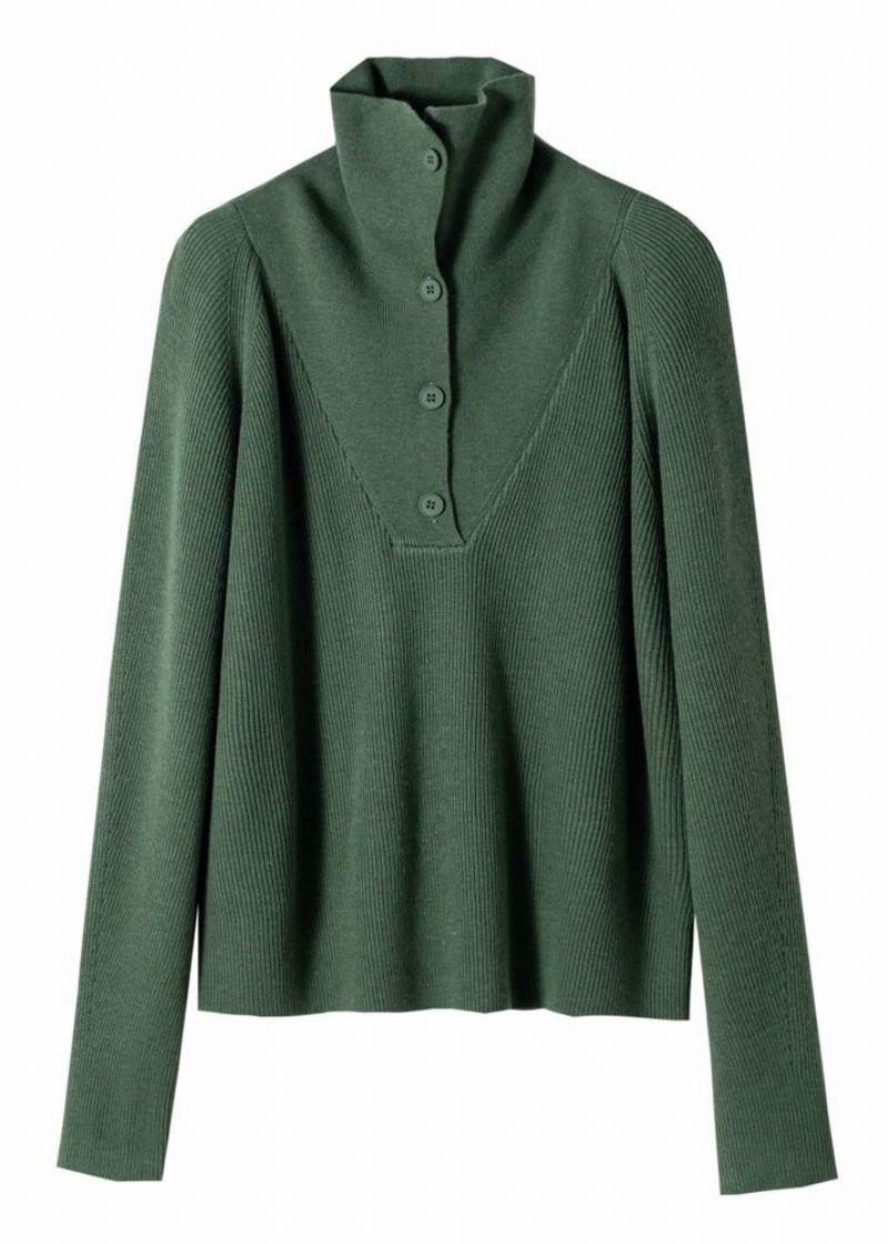 Haut En Tricot De Laine À Boutons Unis Vert Simple Printemps - Manteaux en laine femmes