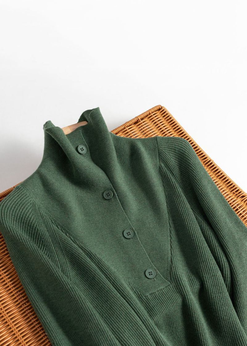 Haut En Tricot De Laine À Boutons Unis Vert Simple Printemps - Manteaux en laine femmes