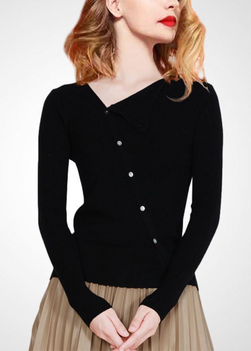 Haut En Tricot De Laine Coupe Ajustée Asymétrique Noir Moderne Hiver