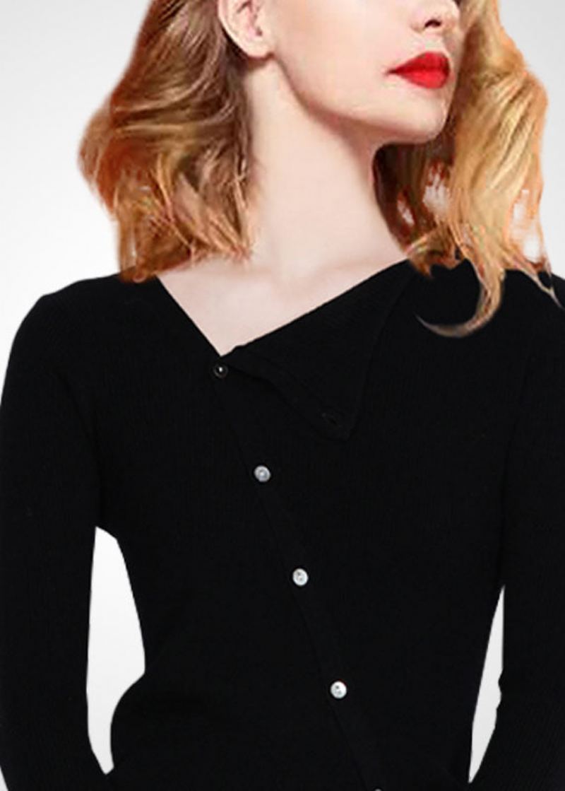 Haut En Tricot De Laine Coupe Ajustée Asymétrique Noir Moderne Hiver - Manteaux en laine femmes