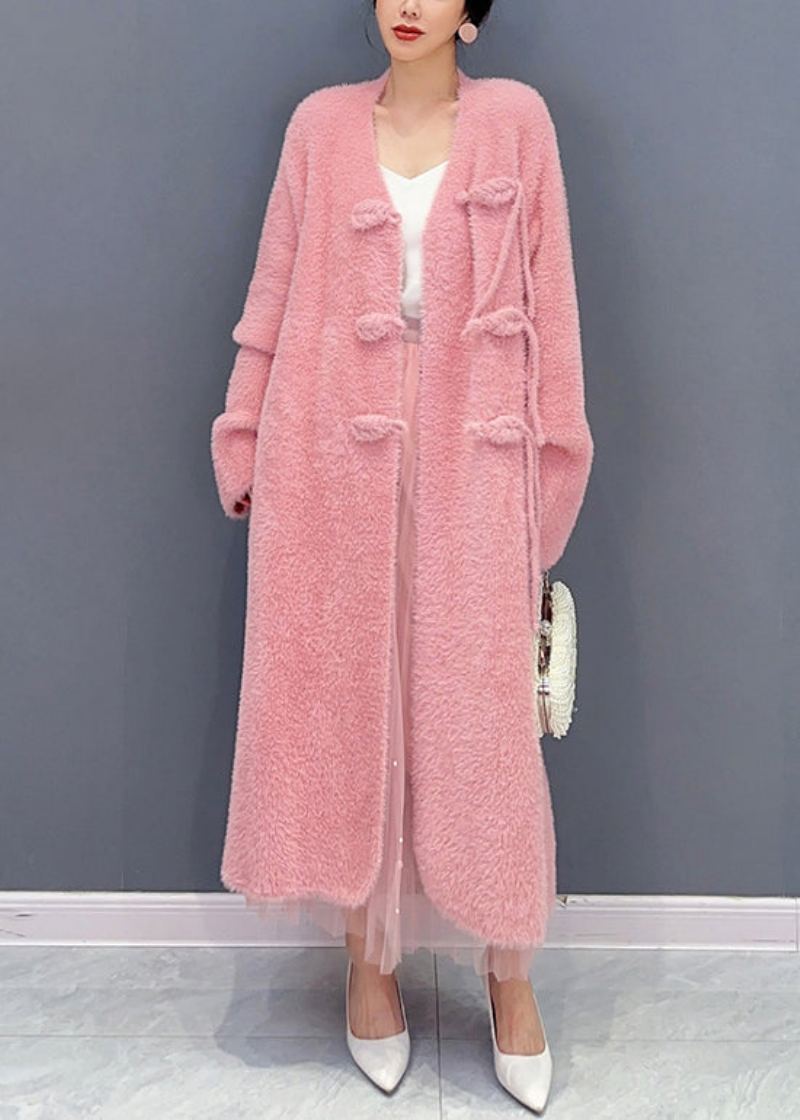 Magnifique Trench-coat En Laine Rose Avec Col En V Et Boutons À Manches Longues - Manteaux en laine femmes