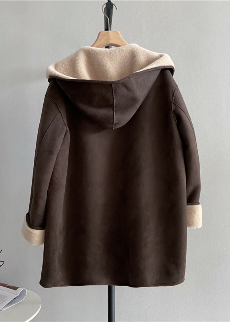 Manteau À Capuche En Laine Pour Femmes Bouton Chocolat Vêtements Des Deux Côtés Hiver - Manteaux en laine femmes