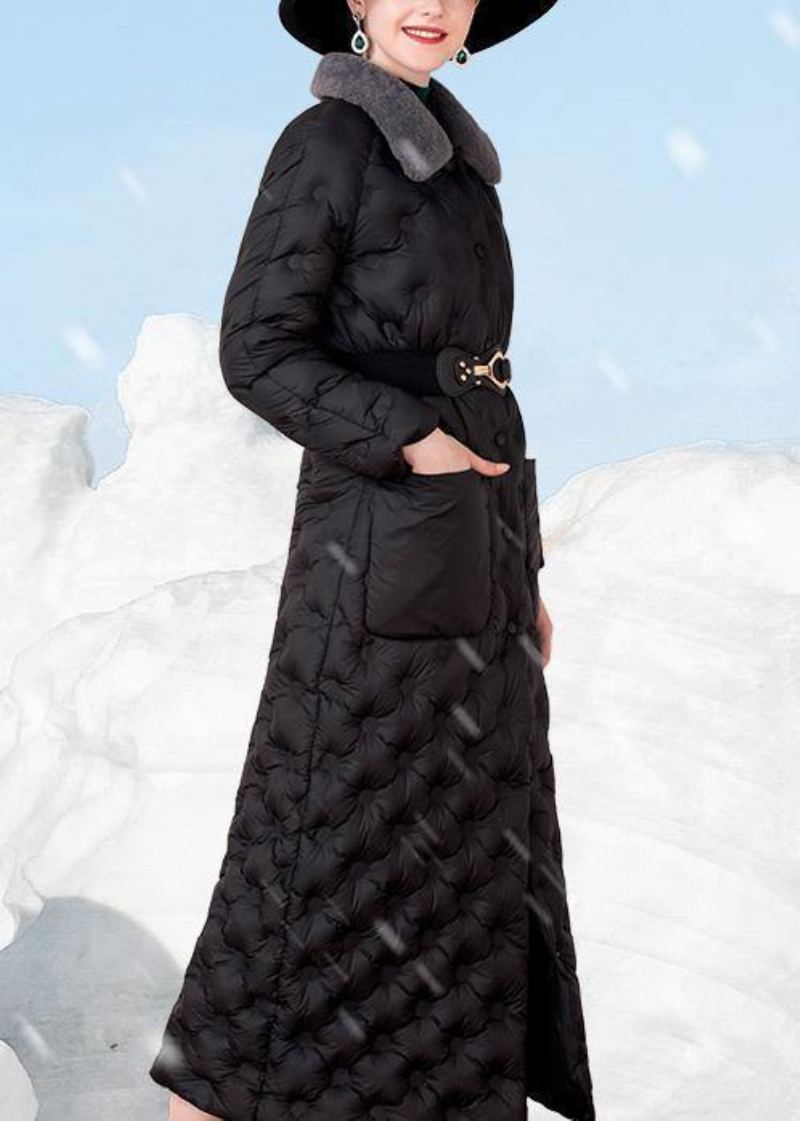 Manteau En Duvet Noir Pour L'hiver Tendance Grande Taille Col En Laine De Lapin Veste D'hiver Avec Poches Vêtements D'extérieur Élégants