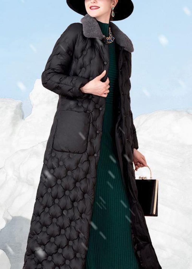 Manteau En Duvet Noir Pour L'hiver Tendance Grande Taille Col En Laine De Lapin Veste D'hiver Avec Poches Vêtements D'extérieur Élégants - Manteaux en laine femmes