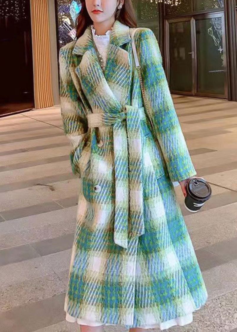 Manteau Épais En Laine Vert Italien Avec Bouton Noué À La Taille Automne - Manteaux en laine femmes