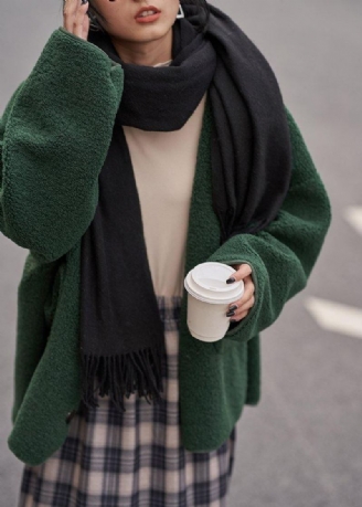 Manteau D'hiver En Laine Pour Femmes Grande Taille Tendance Vêtements D'extérieur Vert Col En V Poches