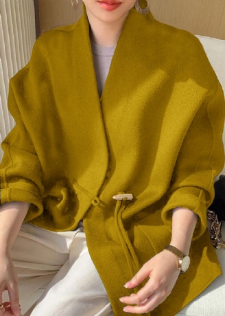 Manteau D'hiver En Laine À Pompon Avec Poches Surdimensionnées Jaune Italien