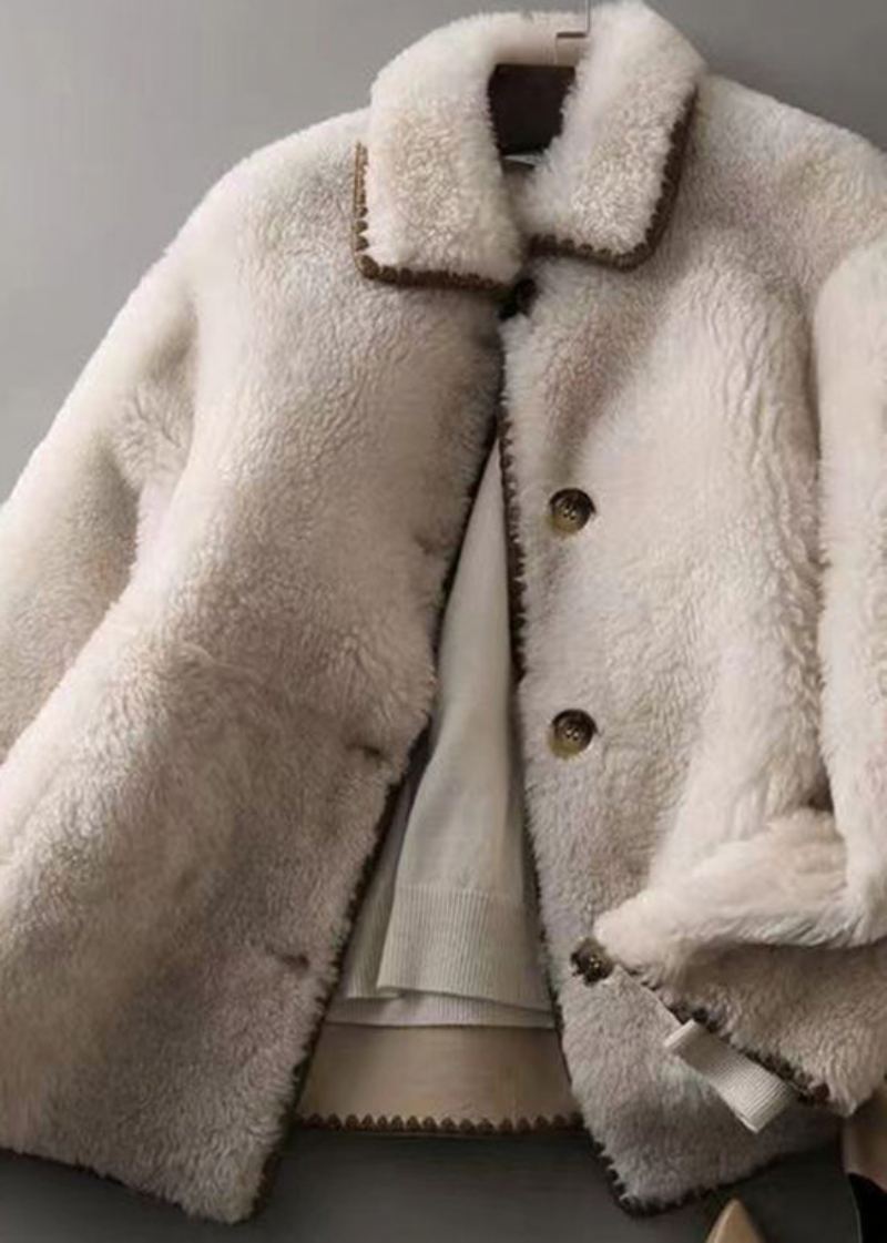 Manteau En Laine Beige Ajusté Avec Poches Et Col Peter Pan Pour L'hiver - Manteaux en laine femmes