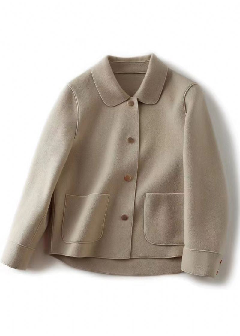 Manteau En Laine Beige Décontracté Avec Poches Et Col Peter Pan Automne - Manteaux en laine femmes