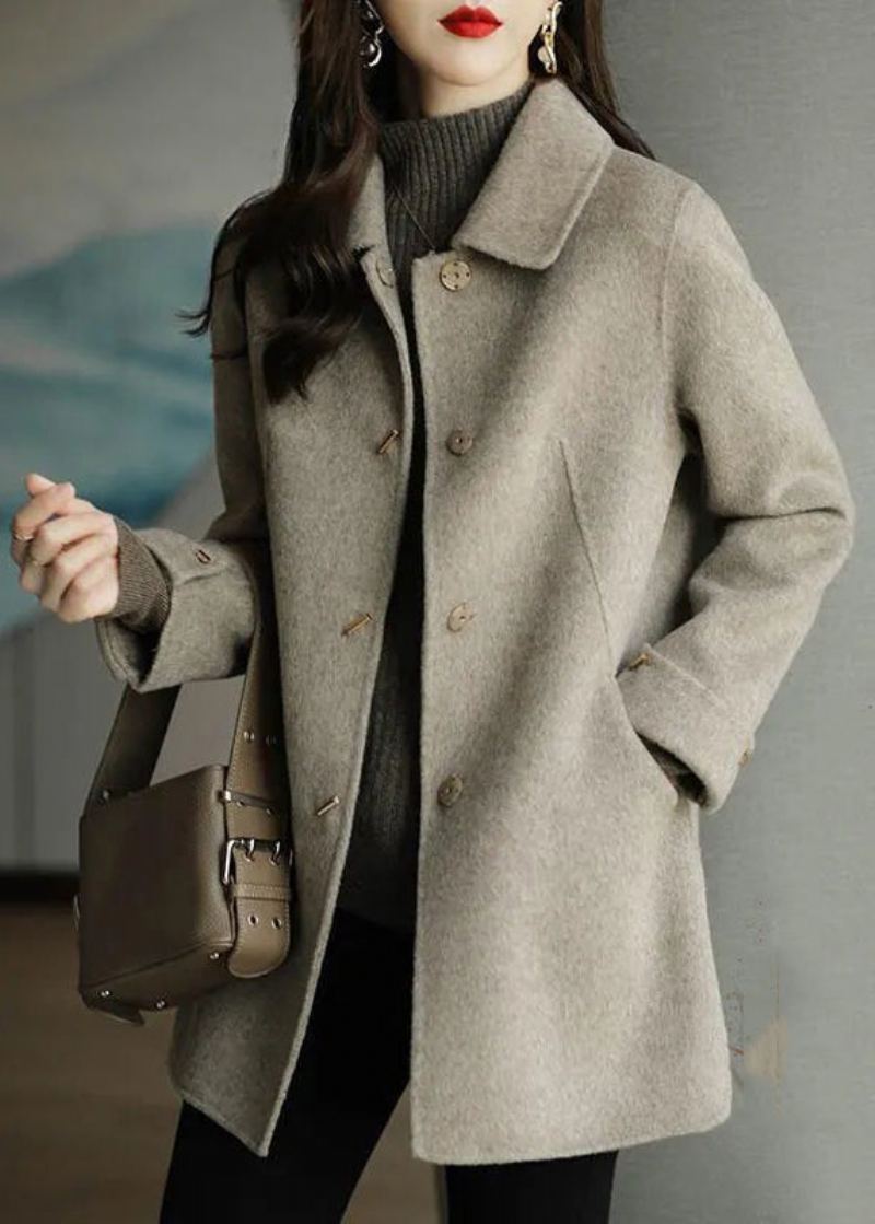 Manteau En Laine Beige Vêtement D'extérieur Boutonné Surdimensionné Automne