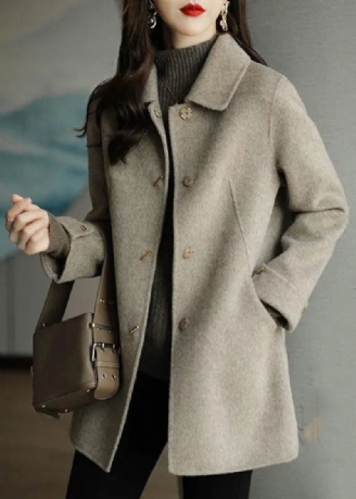 Manteau En Laine Beige Vêtement D'extérieur Boutonné Surdimensionné Automne