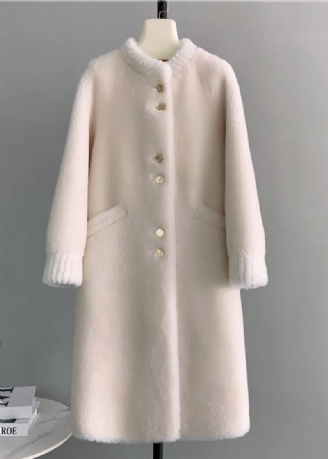 Manteau En Laine Blanc Chic Avec Poches Et Boutons Pour L'hiver