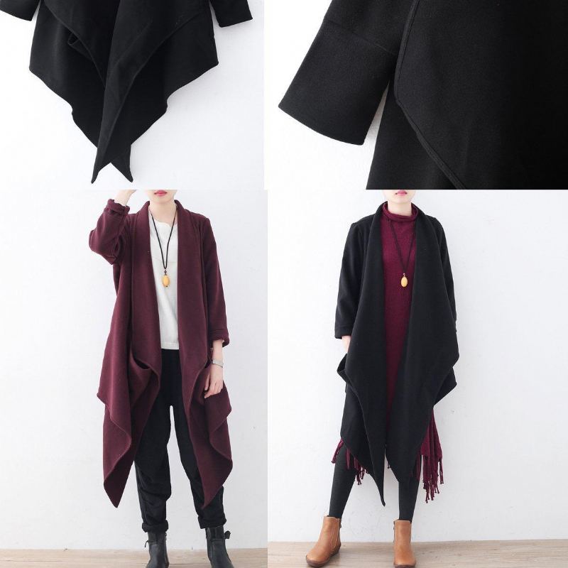 Manteau En Laine Bordeaux Vintage Surdimensionné Vestes Manteaux Boutique Maxi - Noir