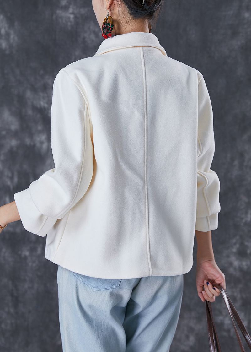 Manteau En Laine Brodé Blanc À La Mode Automne - Manteaux en laine femmes